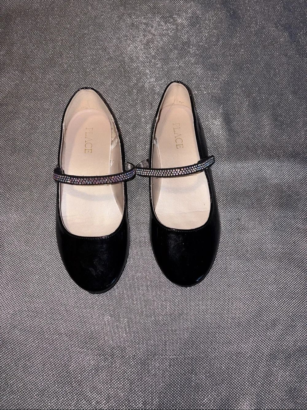The Children's Place Girls Black Mary Jane Flats with Rhinestone Strap size 2Y